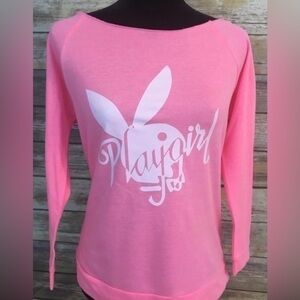 Vintage 1980s Pink Playgirl Bunny Iron-On On New Pink Off The Shoulder Shirt